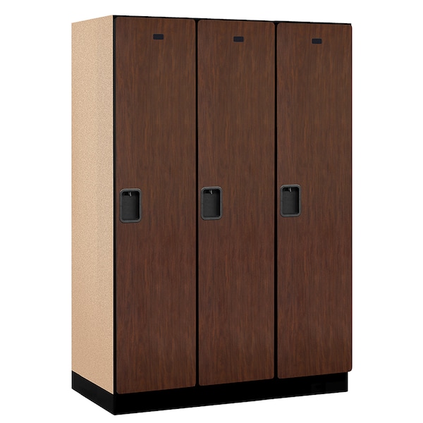 1 Tier Designer Locker, 54"Wx76"Hx21"D, 3 Door, Mahogany